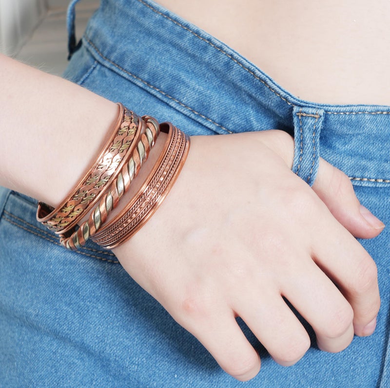 Touchstone Copper Bracelets | Gift for Men Women |Adjustable 100% Pure Solid Real Magnetic Jewelry | Handmade Bracelet Set Combo | Rope Braided Tibetan Bangles. Set of 3 Different Designs - Image 5